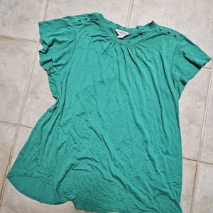 Claiborne Teal Green Button-Shoulder Short Sleeve Top